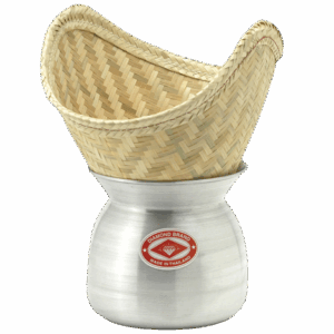 Aluminium Laos Pot & Bamboekorf (22 cm)