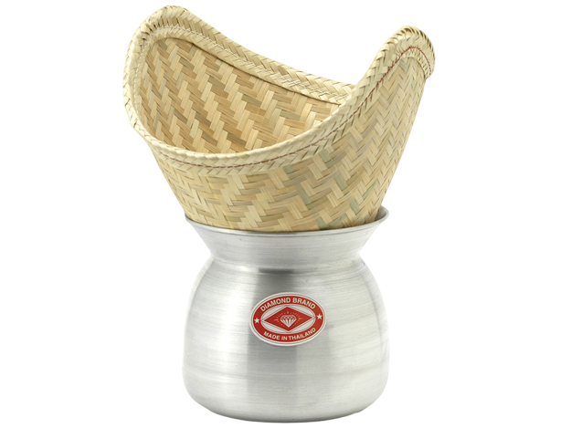 Aluminium Laos Pot & Bamboekorf (22 cm)